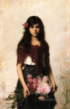 Alexei Harlamov Painting - The Flower Seller girl portrait Alexei Harlamov